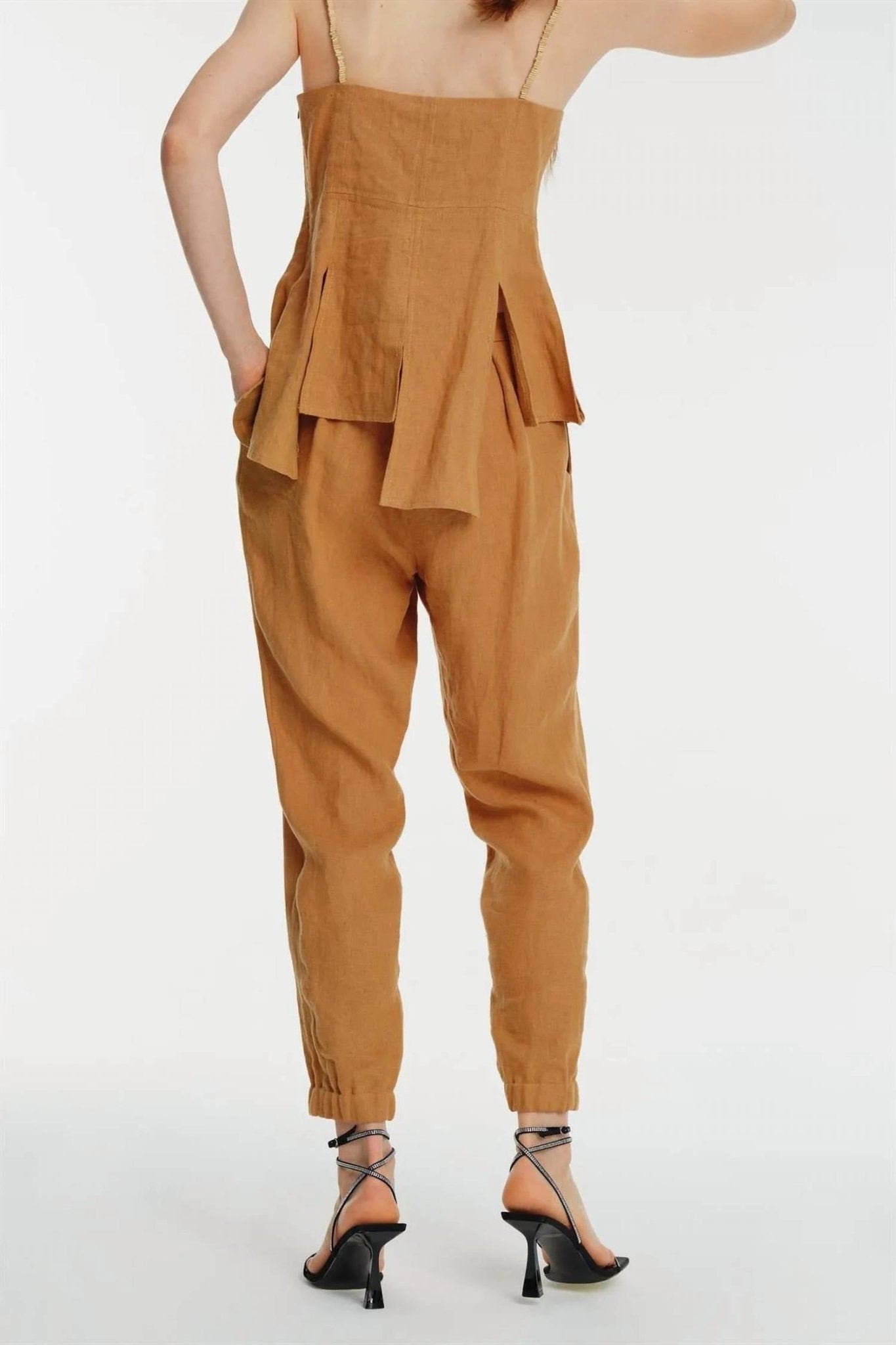 Exquise - Linen Jogger Pants - brown - clothing - joggers