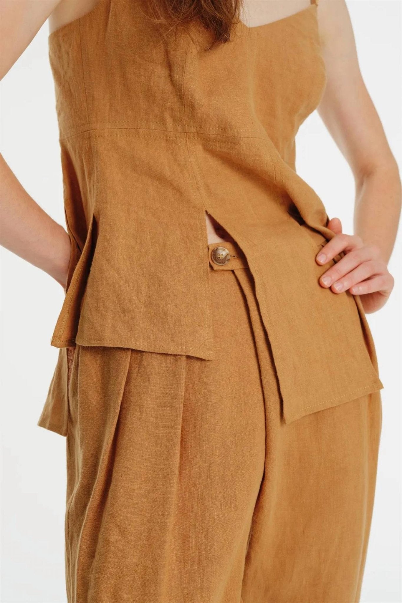 Exquise - Linen Jogger Pants - brown - clothing - joggers