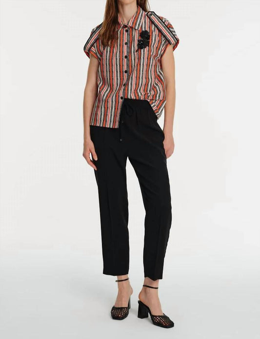 Exquise - Low Sleeve Embroidered Grosgrain Detailed Cotton Shirt - button - down - shirts - clothing - cotton