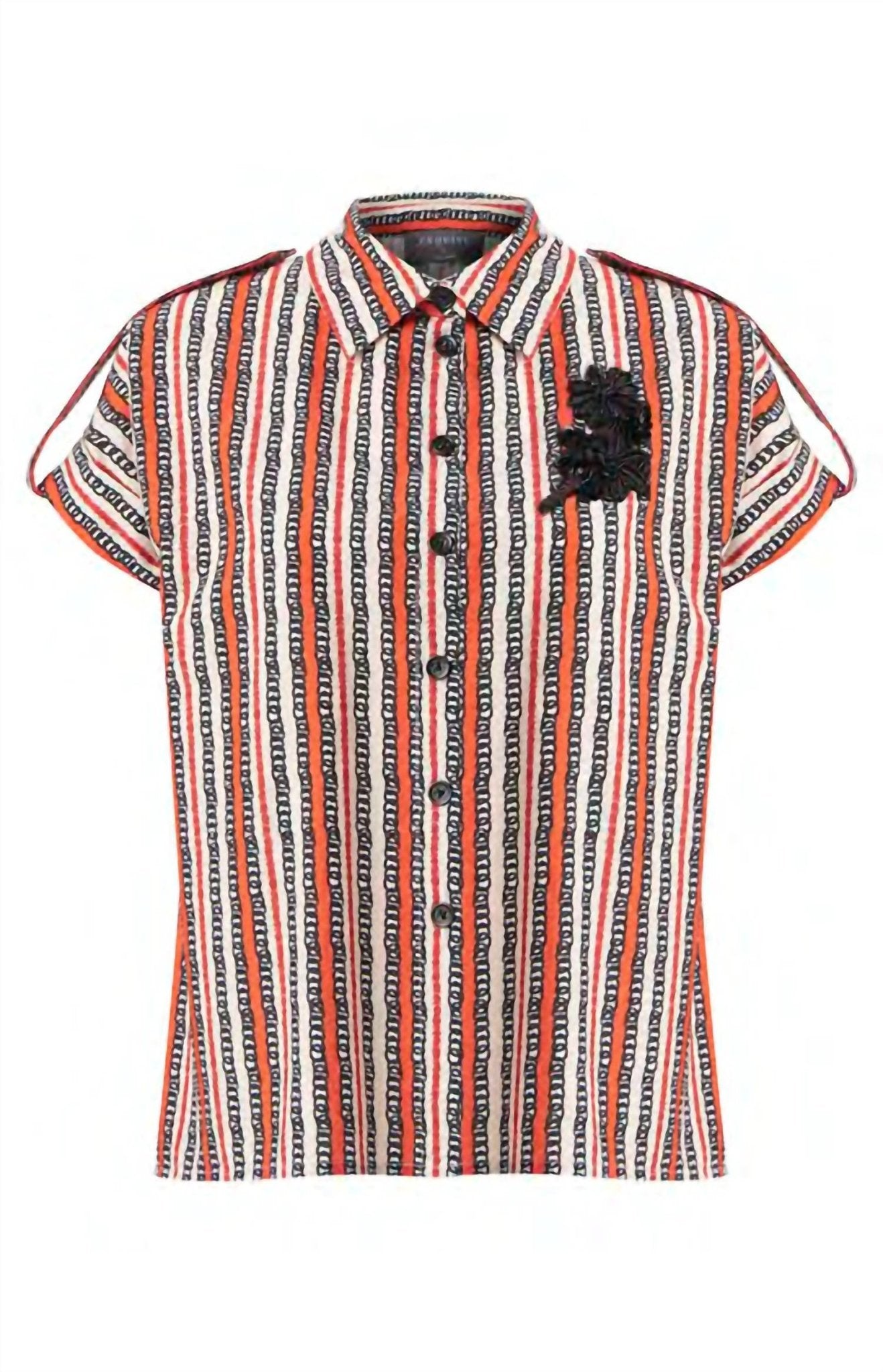 Exquise - Low Sleeve Embroidered Grosgrain Detailed Cotton Shirt - button - down - shirts - clothing - cotton