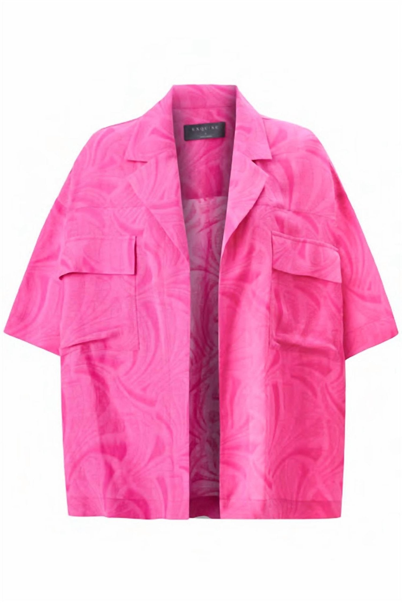 Exquise - Low Sleeve Straight Cut Jacquard Shirt - button - down - shirts - clothing - pink