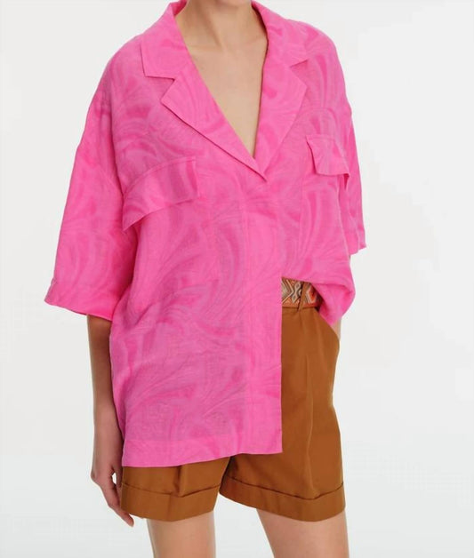 Exquise - Low Sleeve Straight Cut Jacquard Shirt - button - down - shirts - clothing - pink