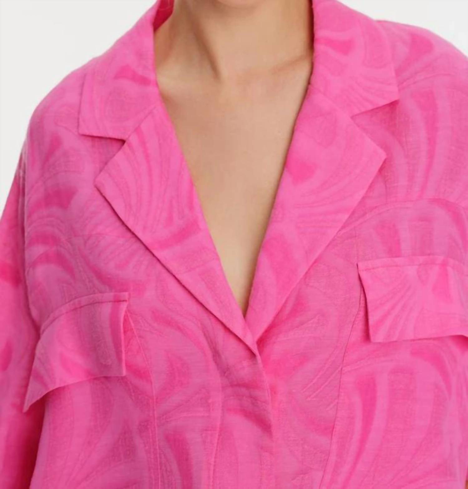 Exquise - Low Sleeve Straight Cut Jacquard Shirt - button - down - shirts - clothing - pink