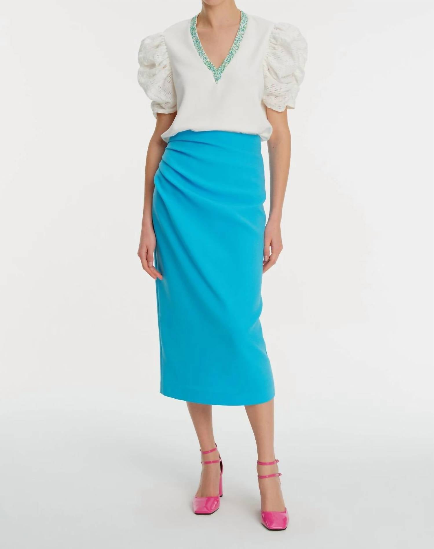 Exquise - Midi - length Crepe Skirt - blue - clothing - pencil