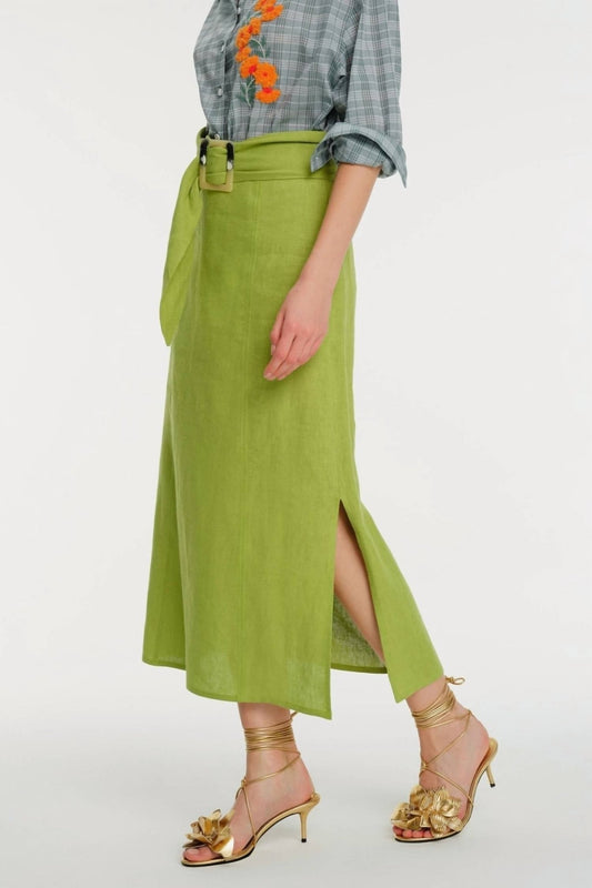 Exquise - Midi Length Linen Skirt - clothing - green - knee - length - skirts
