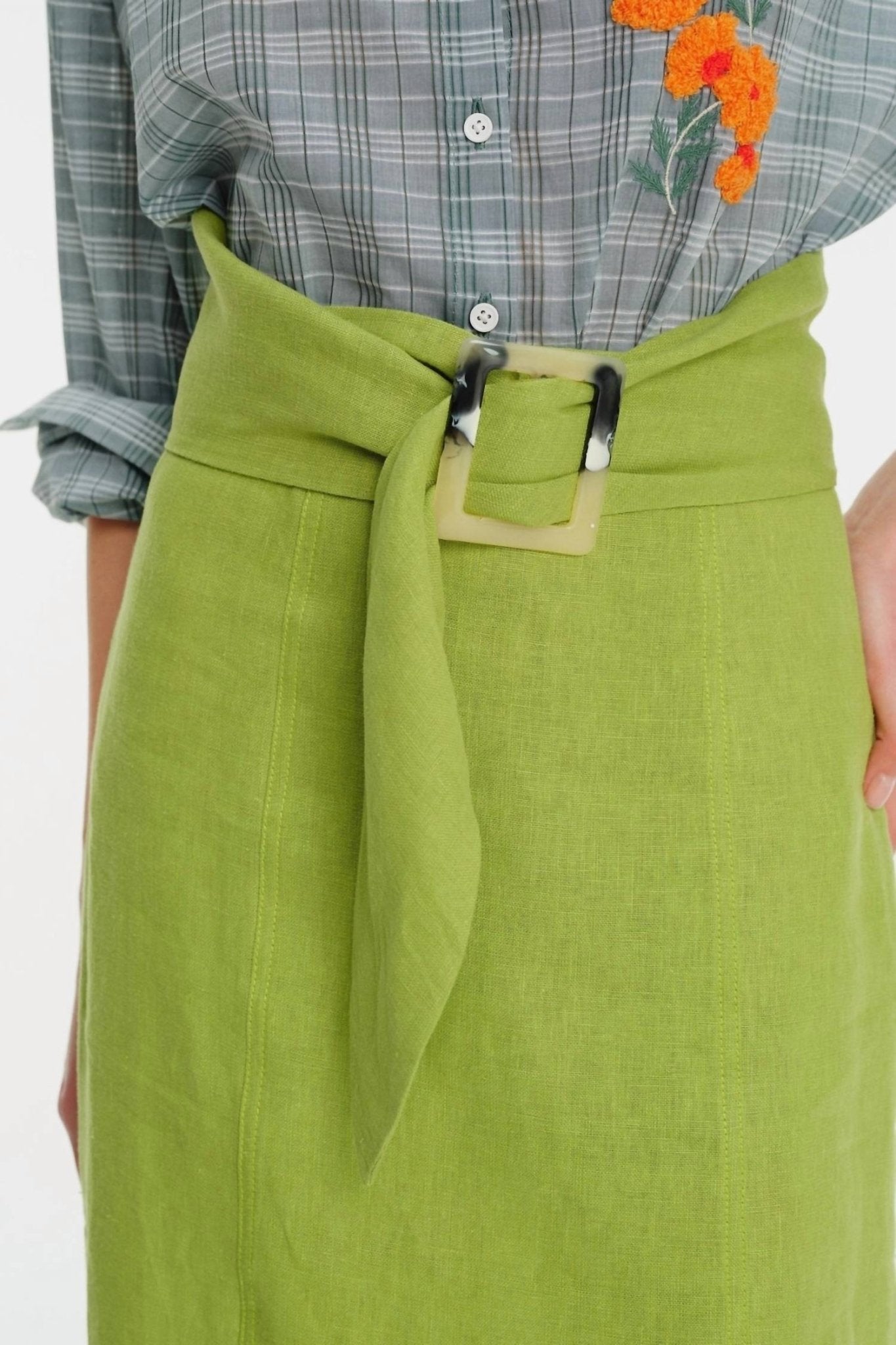 Exquise - Midi Length Linen Skirt - clothing - green - knee - length - skirts