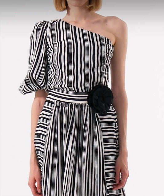 Exquise - One Shoulder Striped Printed Blouse - black - blouses - clothing