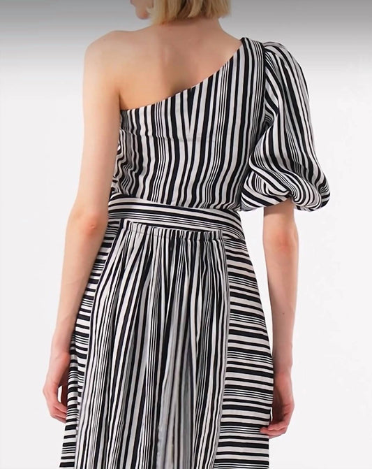 Exquise - One Shoulder Striped Printed Blouse - black - blouses - clothing