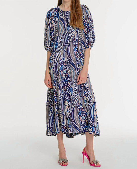 Exquise - Patterned Maxi Smock Dress - blue - clothing - dresses
