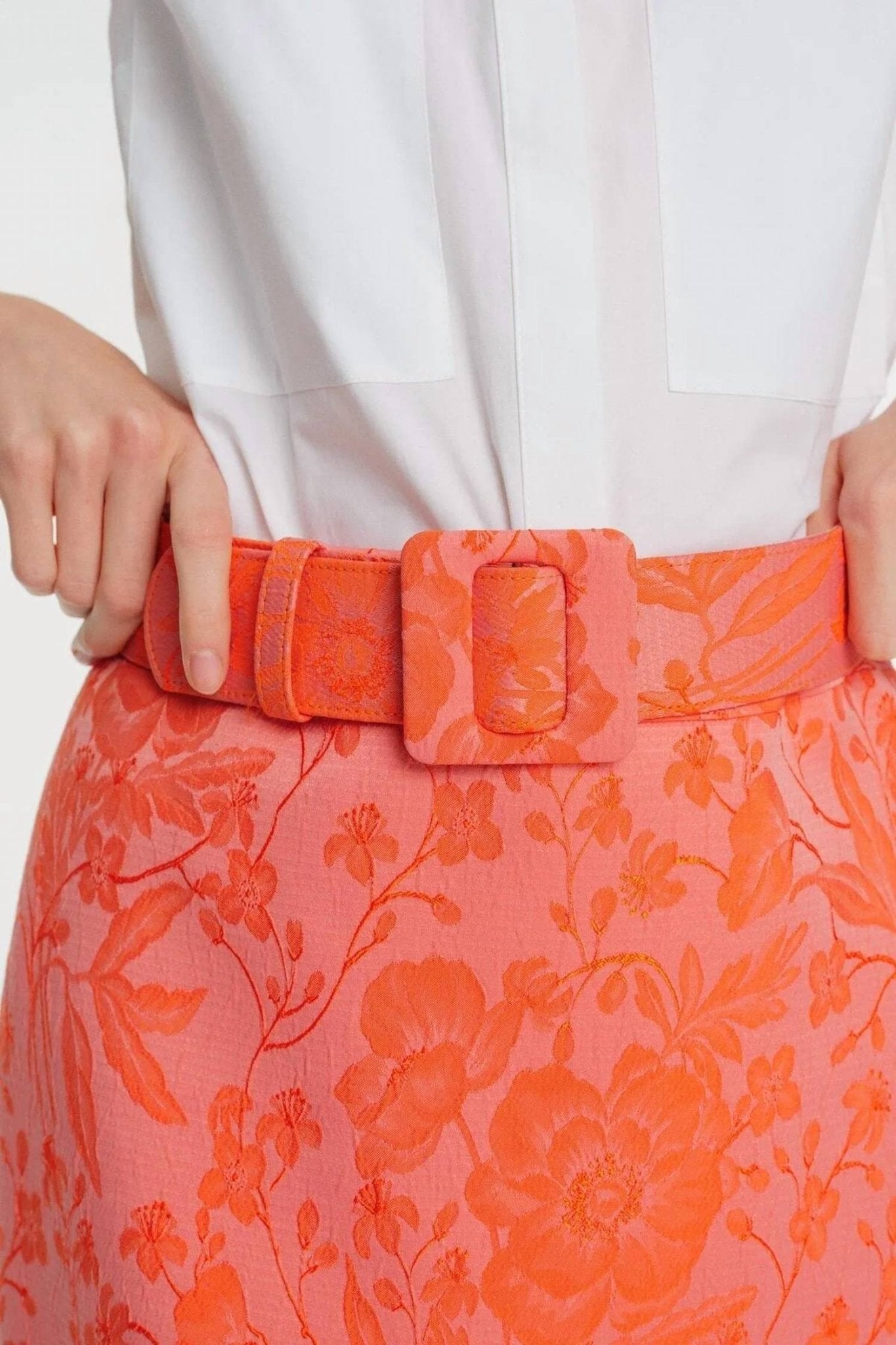 Exquise - Patterned Pencil Skirt - clothing - floral - orange