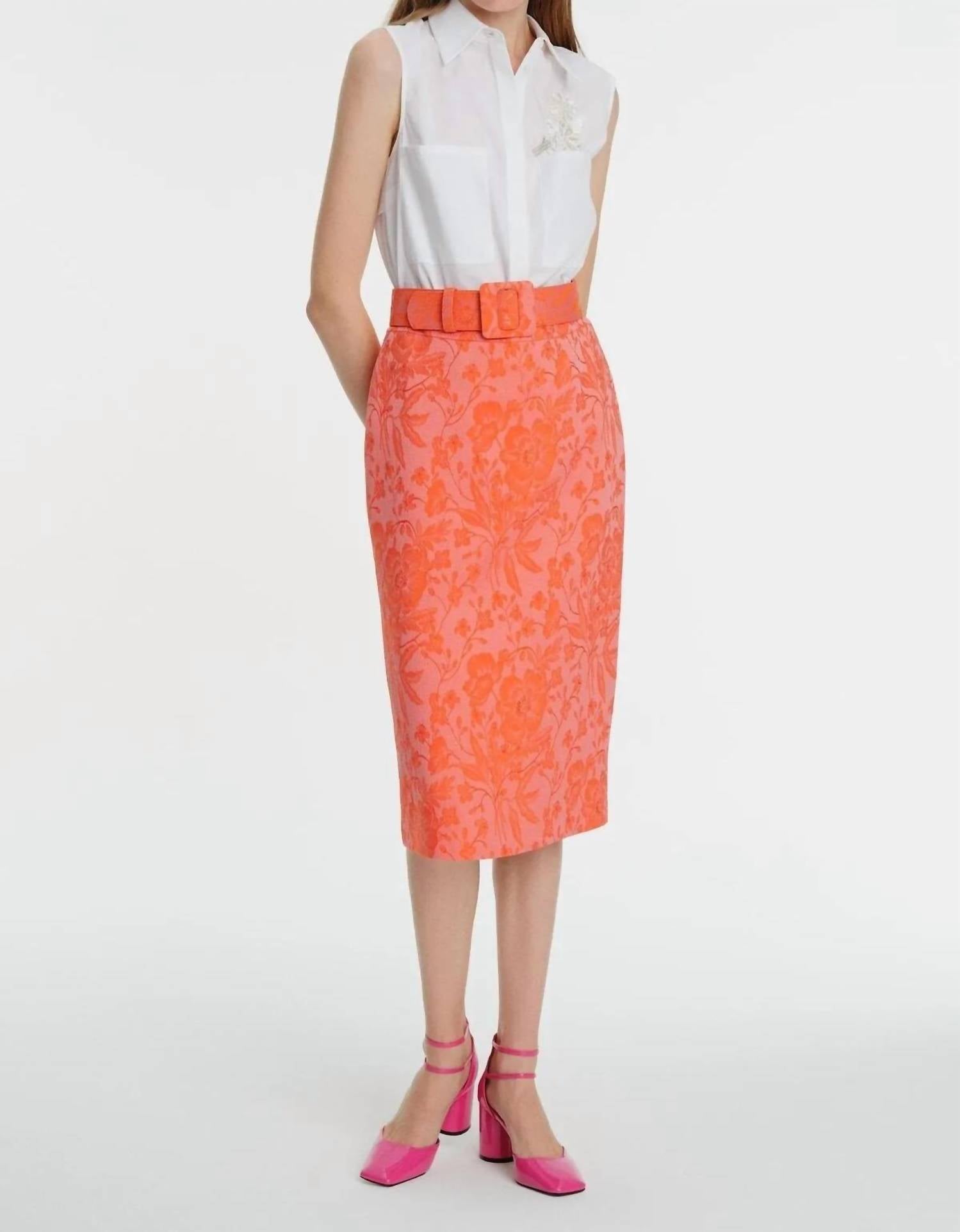 Exquise - Patterned Pencil Skirt - clothing - floral - orange
