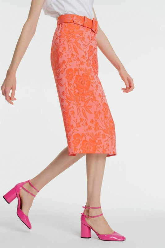 Exquise - Patterned Pencil Skirt - clothing - floral - orange