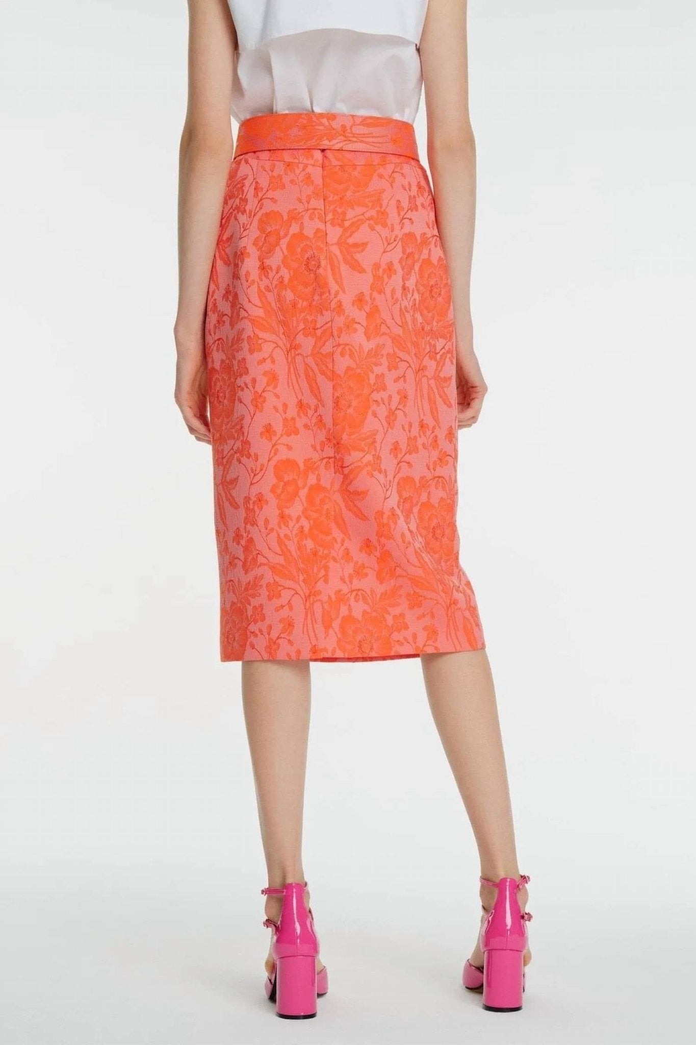 Exquise - Patterned Pencil Skirt - clothing - floral - orange
