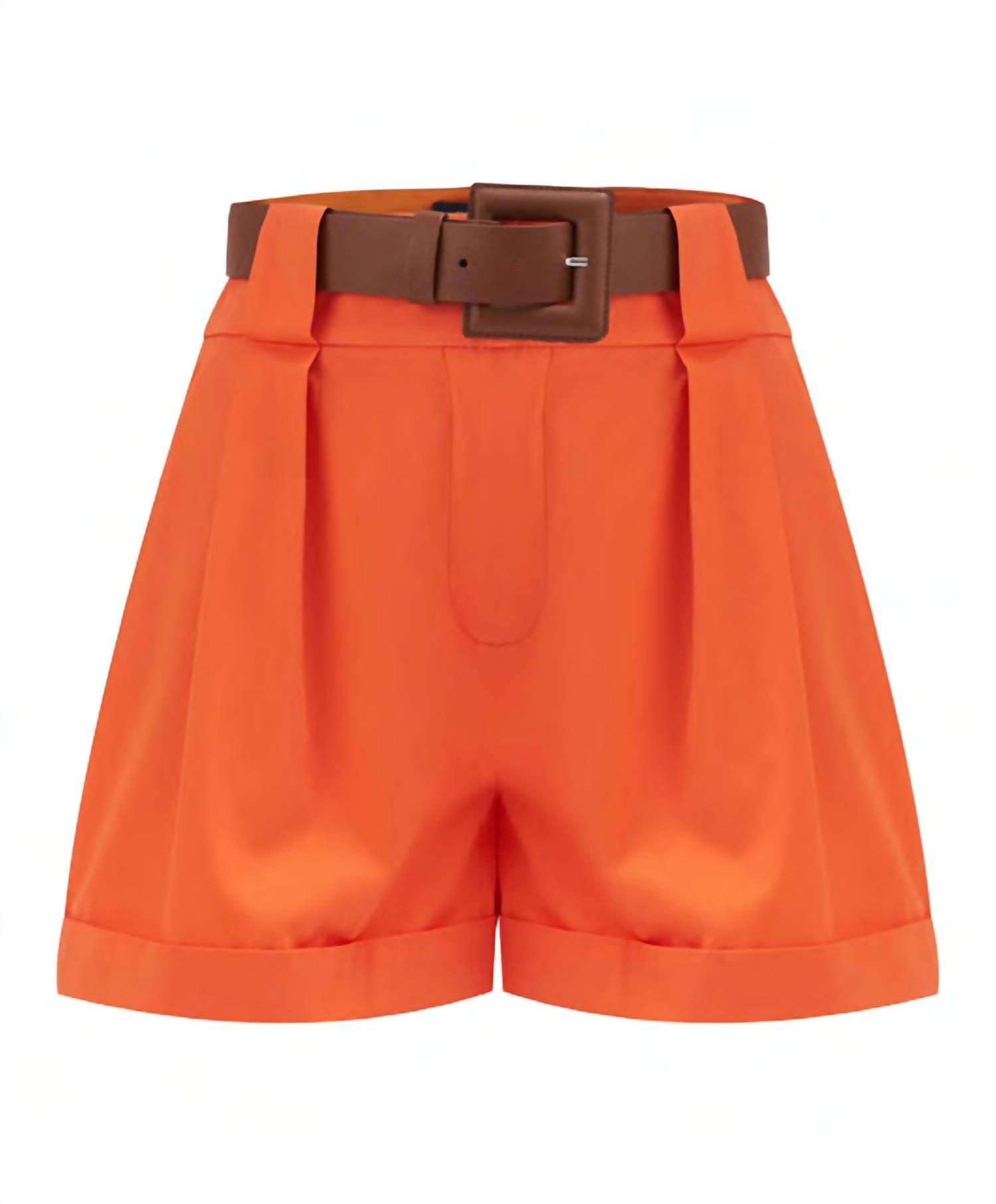 Exquise - Pleated Poplin Shorts With Belt Detail - clothing - cotton - high - waist