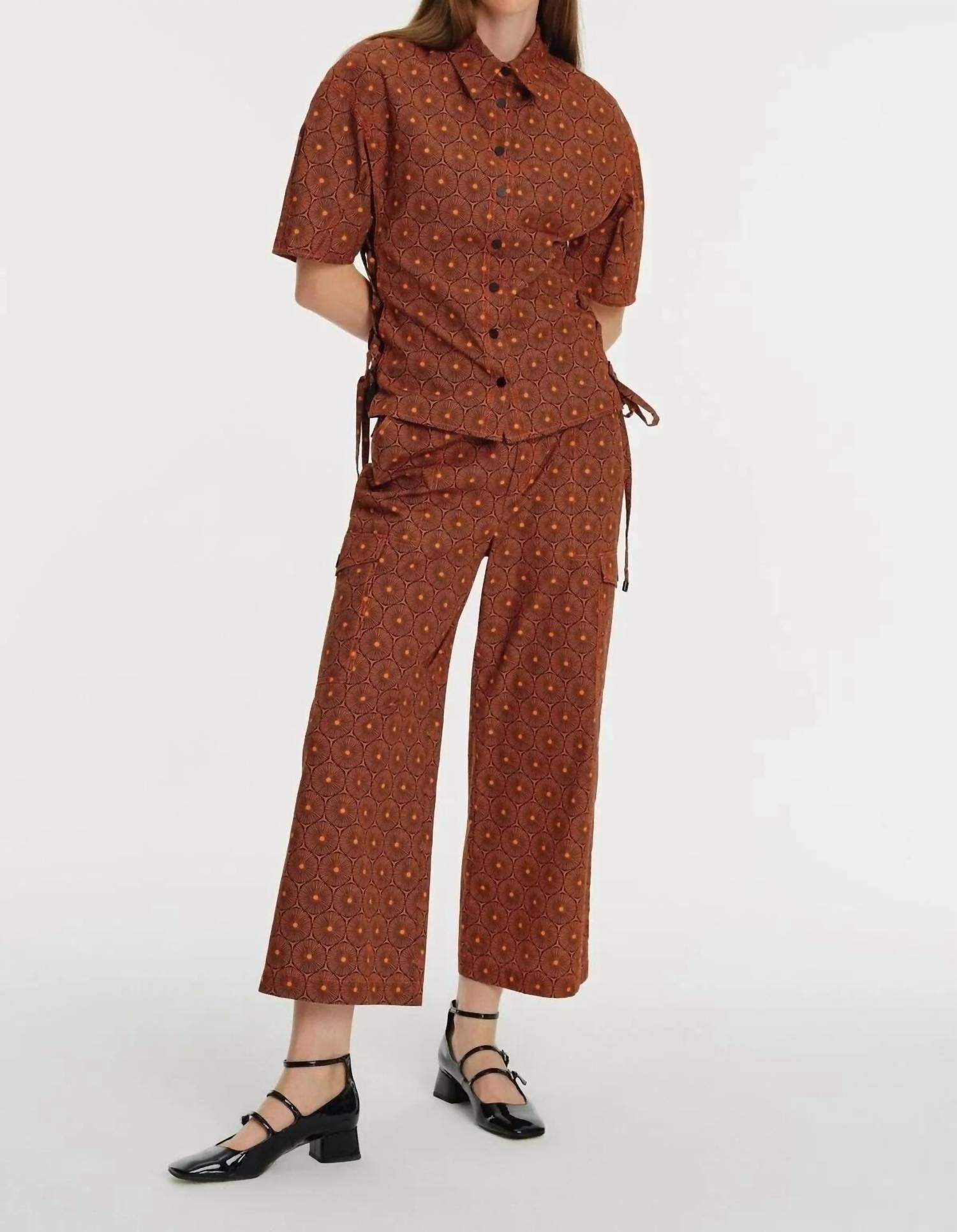 Exquise - Short Sleeve Patterned Shirt - brown - button - down - shirts - clothing