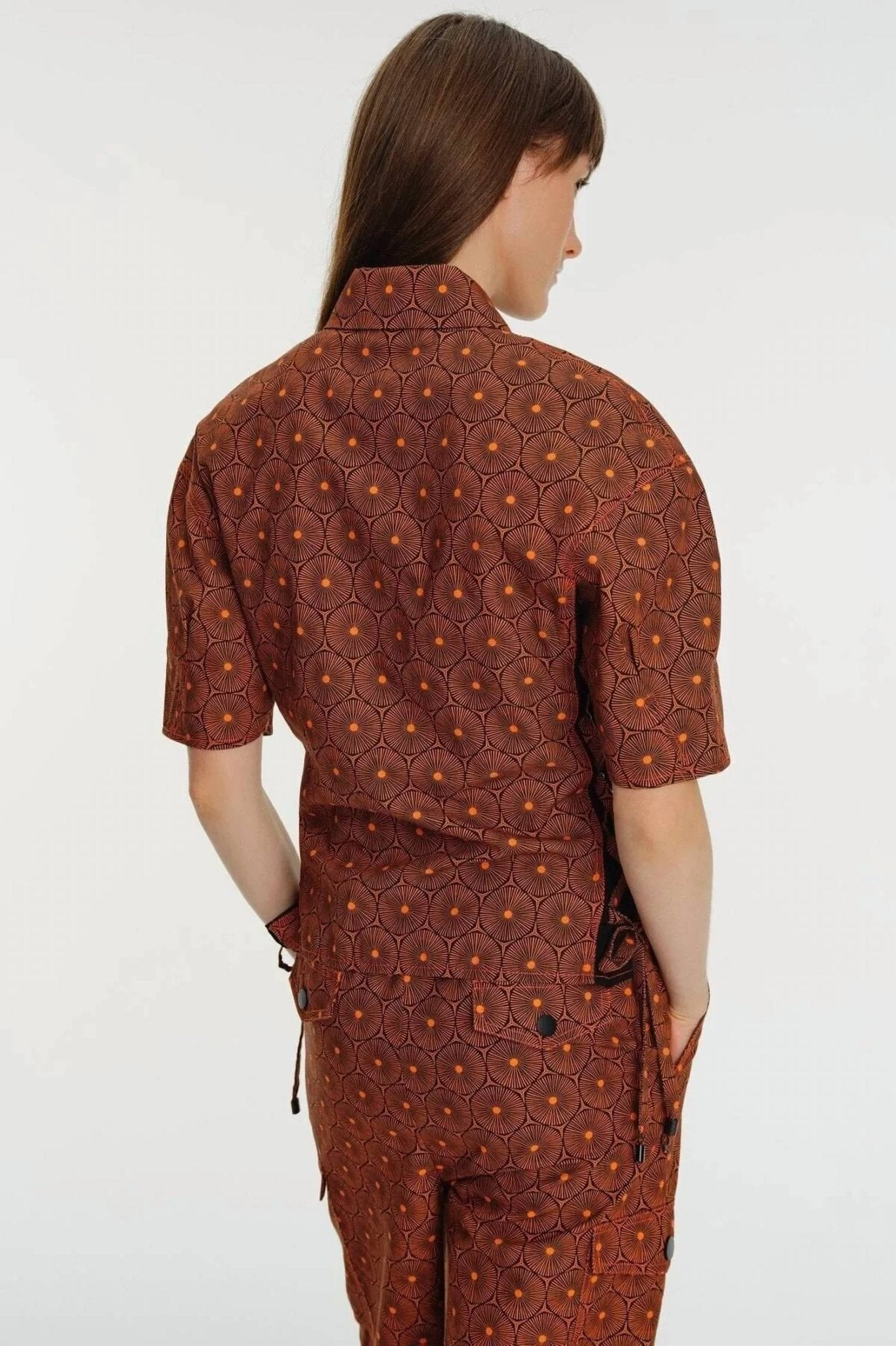 Exquise - Short Sleeve Patterned Shirt - brown - button - down - shirts - clothing