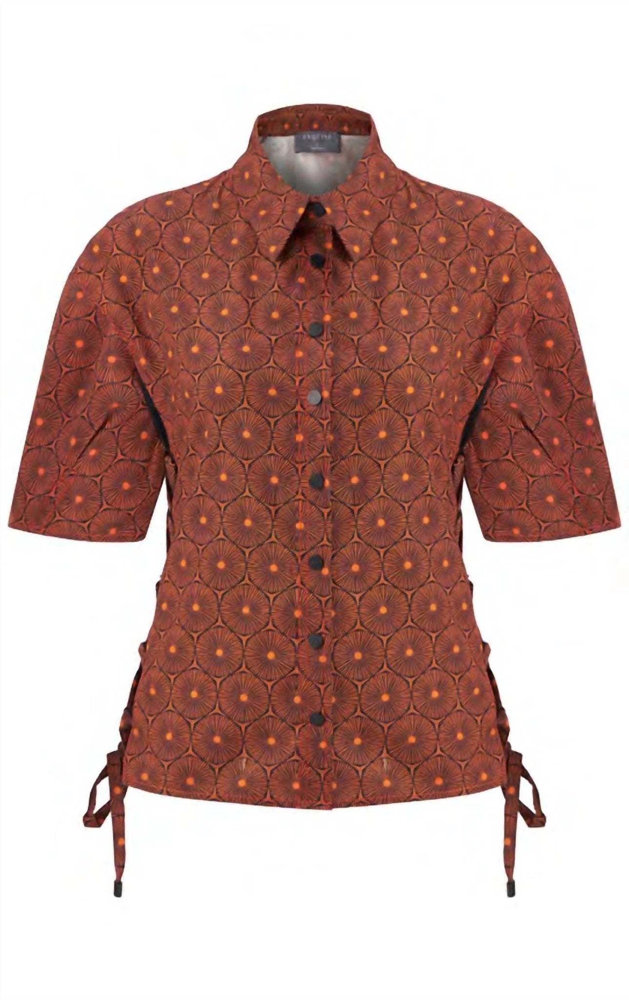 Exquise - Short Sleeve Patterned Shirt - brown - button - down - shirts - clothing