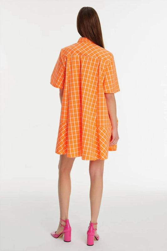 Exquise - Short Sleeve Plaid Mini Shirt Dress - clothing - cotton - blend - dresses