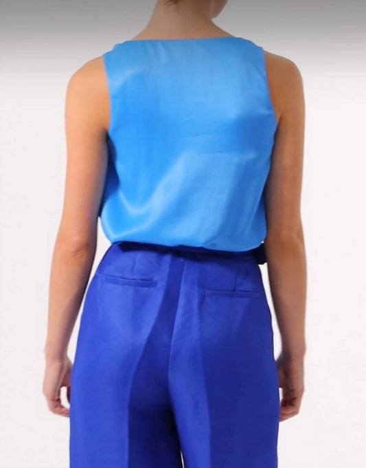 Exquise - V Neck Crystal Stone Buckle Tank Top - blue - clothing - solid