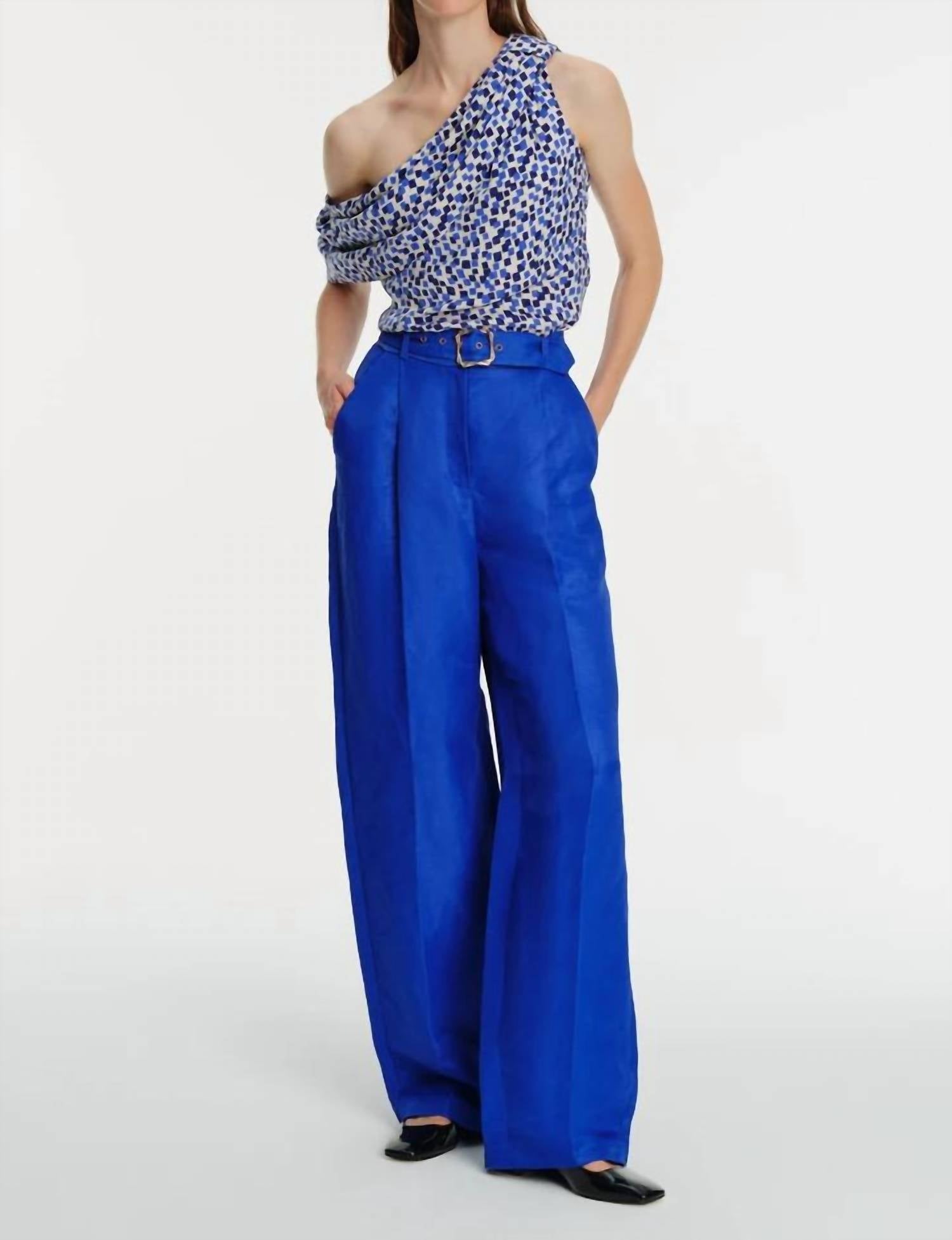 Exquise - Wide Leg Linen Blend Pants - blue - clothing - linen - blend