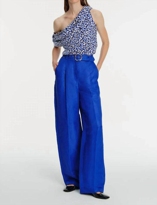 Exquise - Wide Leg Linen Blend Pants - blue - clothing - linen - blend