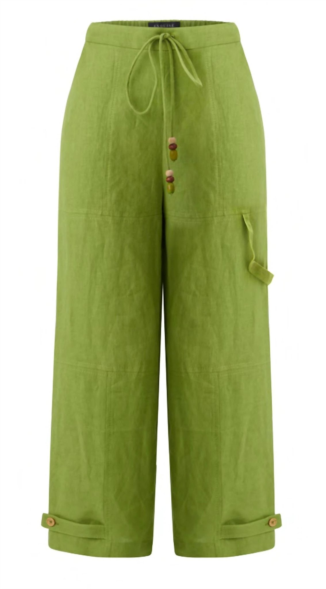 Exquise - Wide Leg Linen Trousers - clothing - green - linen