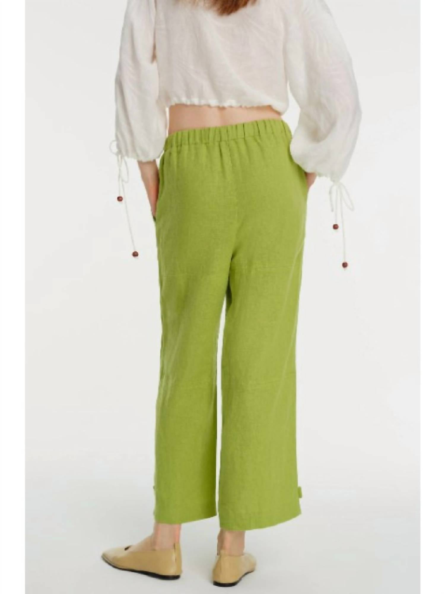Exquise - Wide Leg Linen Trousers - clothing - green - linen