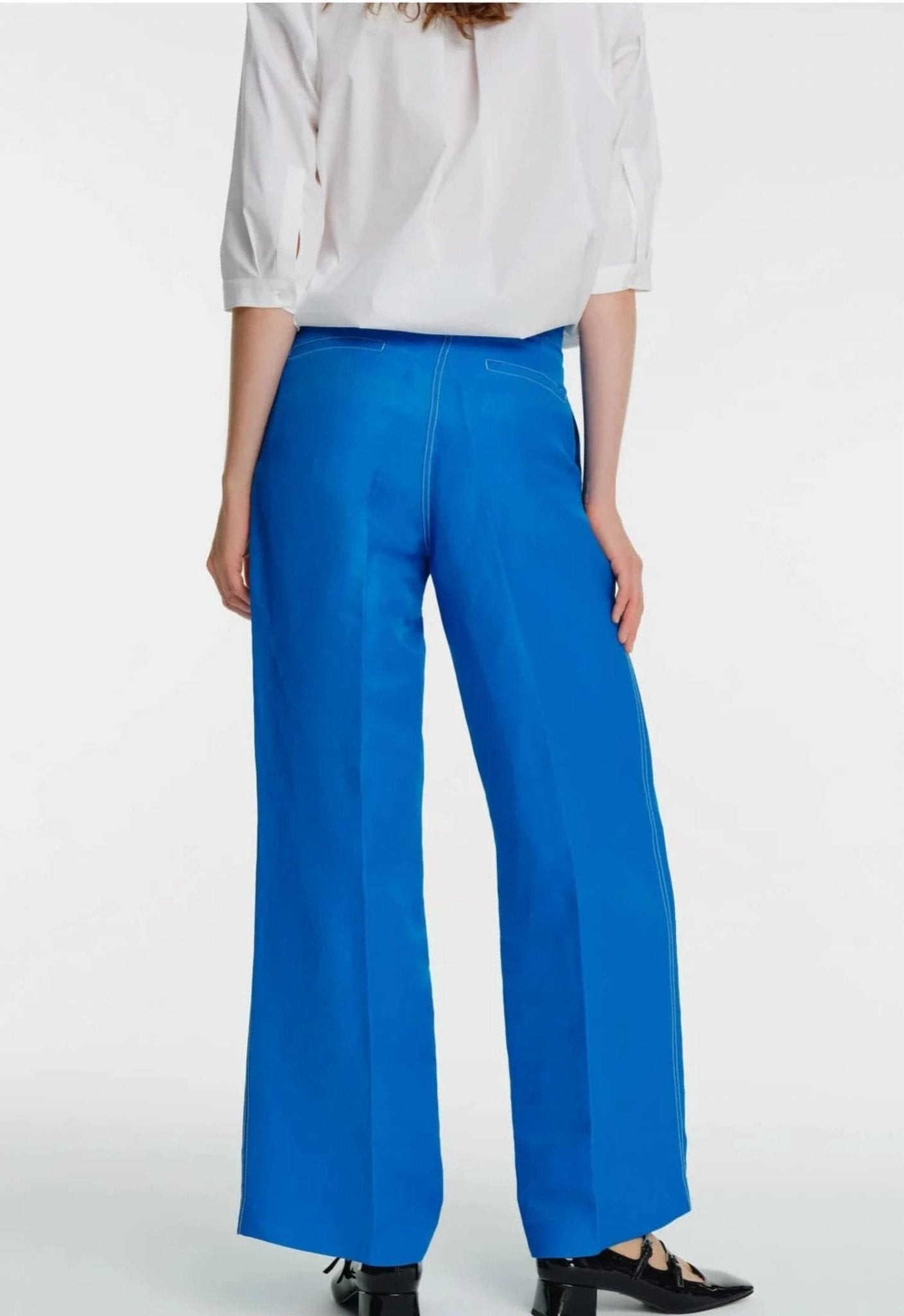 Exquise - Wide Leg Trousers With Stitching Details - blue - clothing - linen - blend