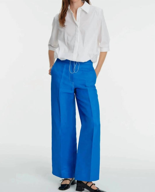 Exquise - Wide Leg Trousers With Stitching Details - blue - clothing - linen - blend