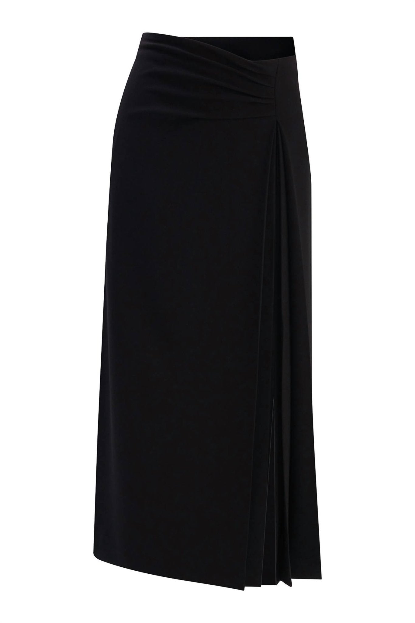 Exquise - Women's Ruched Pleated Side Skirt - black - clothing - knee - length - skirts