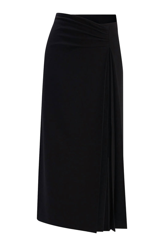 Exquise - Women's Ruched Pleated Side Skirt - black - clothing - knee - length - skirts
