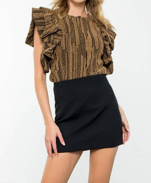 RUFFLE PUFF SLEEVE METALLIC TOP