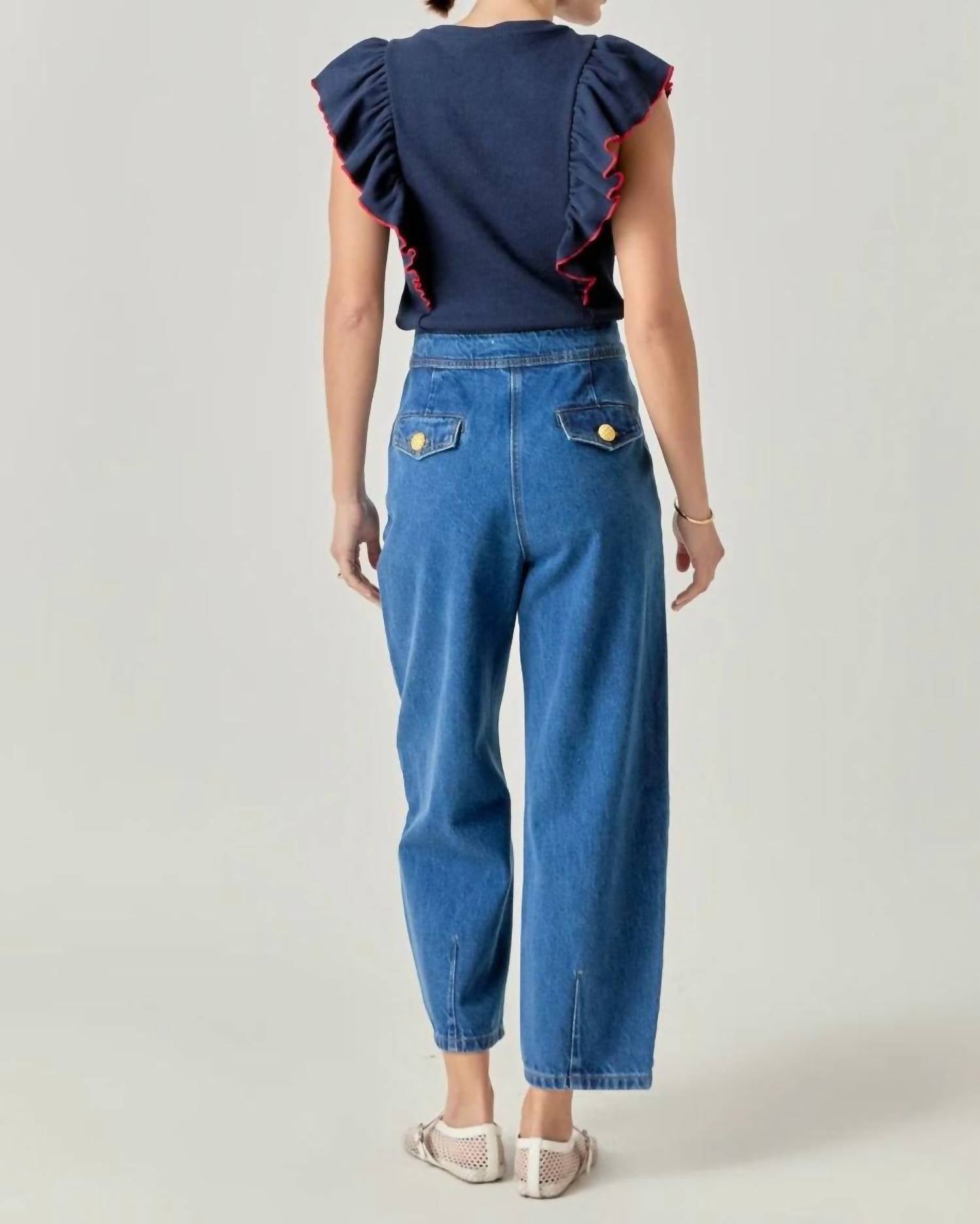 English Factory - Contrast Merrow Detail Ruffled Knit Top