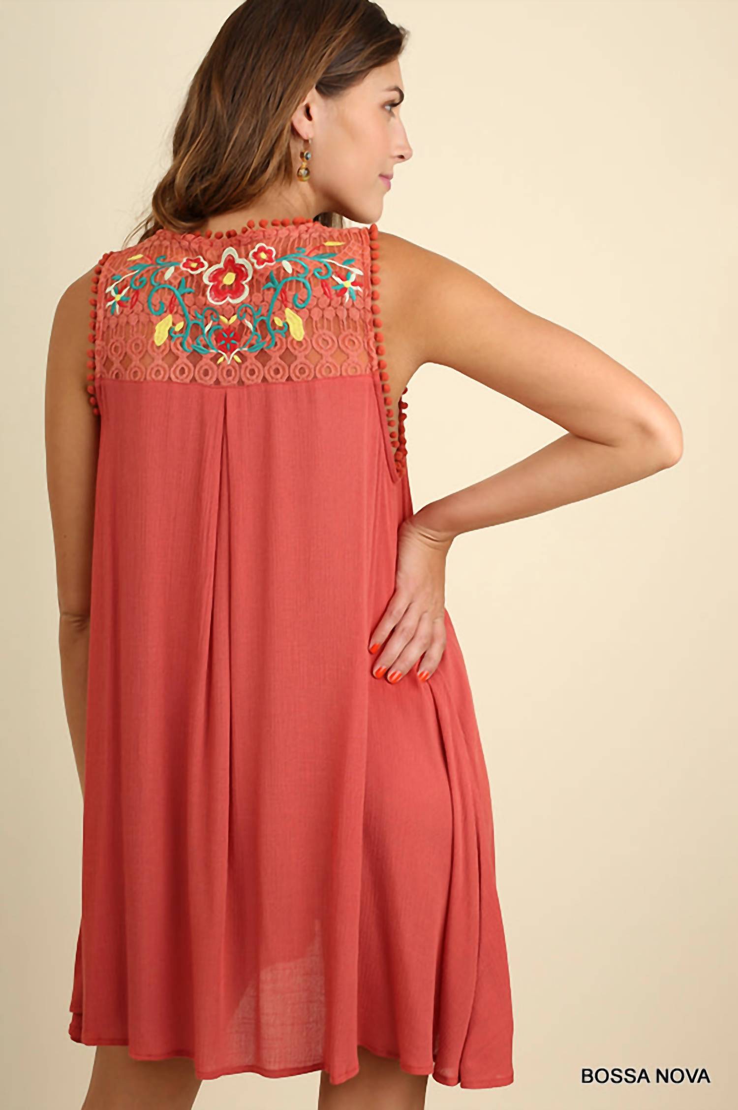 Umgee - Sleeveless With Floral Embroidered Yoke Dress