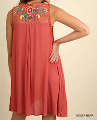 Umgee - Sleeveless With Floral Embroidered Yoke Dress