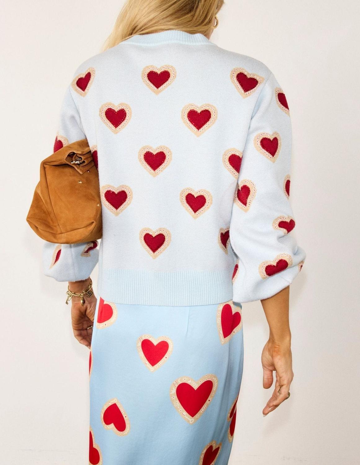 never fully dressed Heart V-neck Cardigan in blue - women's cardigan - detail view