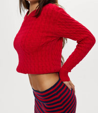Frankies Bikinis Prince Cable Knit Sweater in red - women's sweater - alternate view