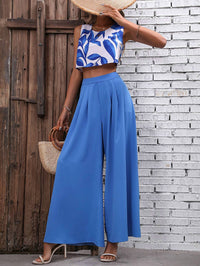 Rosa Clothing - Printed Top Wide-Leg Pants Two-Piece Set