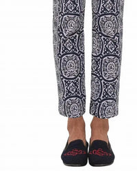 GRETCHEN SCOTT Gripeless Pull On Pants in sultan s dining room navy white - women's pants - detail view