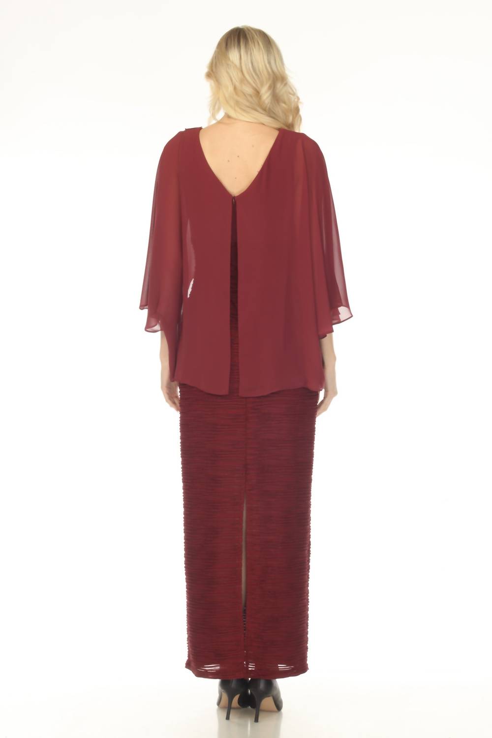 Joseph Ribkoff - Chiffon Overlay Ruched Maxi Evening Dress