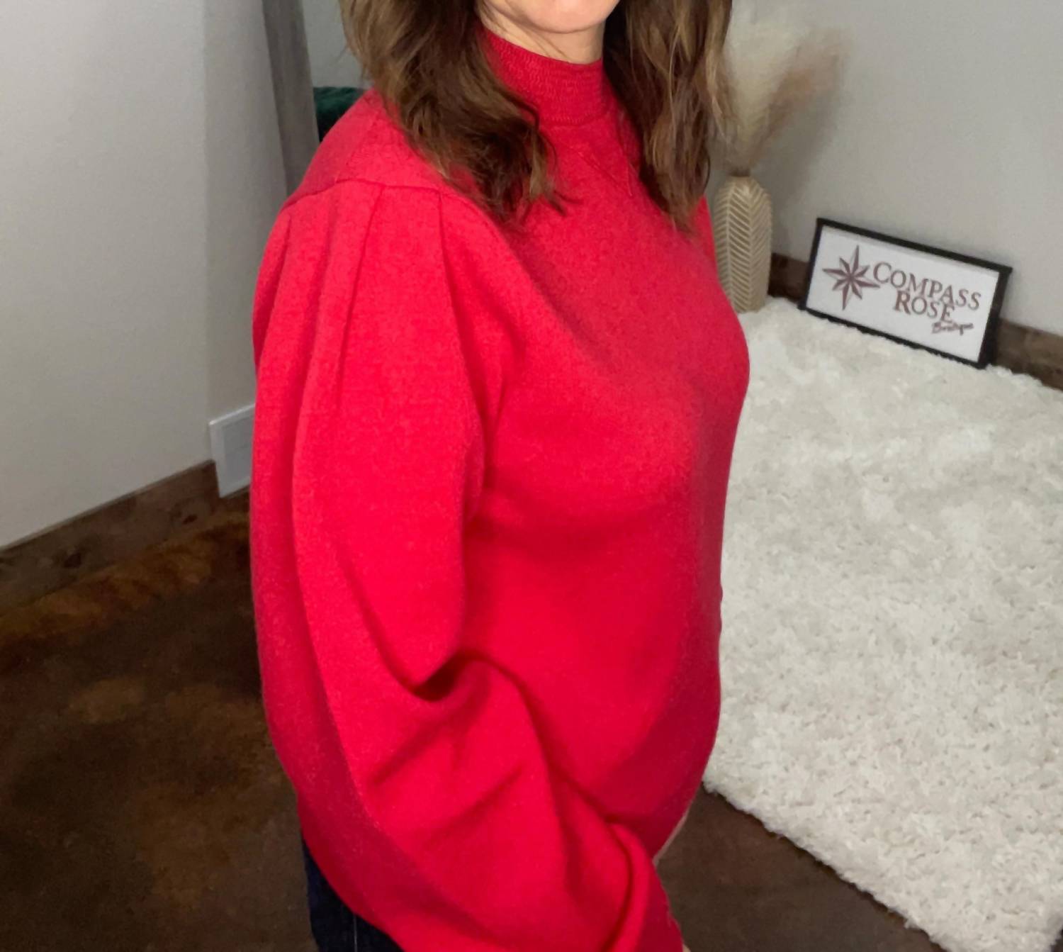 &Merci - Mock Neck Puff Sleeve Sweater