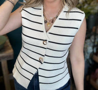 She + Sky - Striped Button Front Sweater Vest