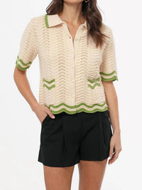 Greylin - Women's Amelia Scallop Hem Button Up Crochet Cardigan