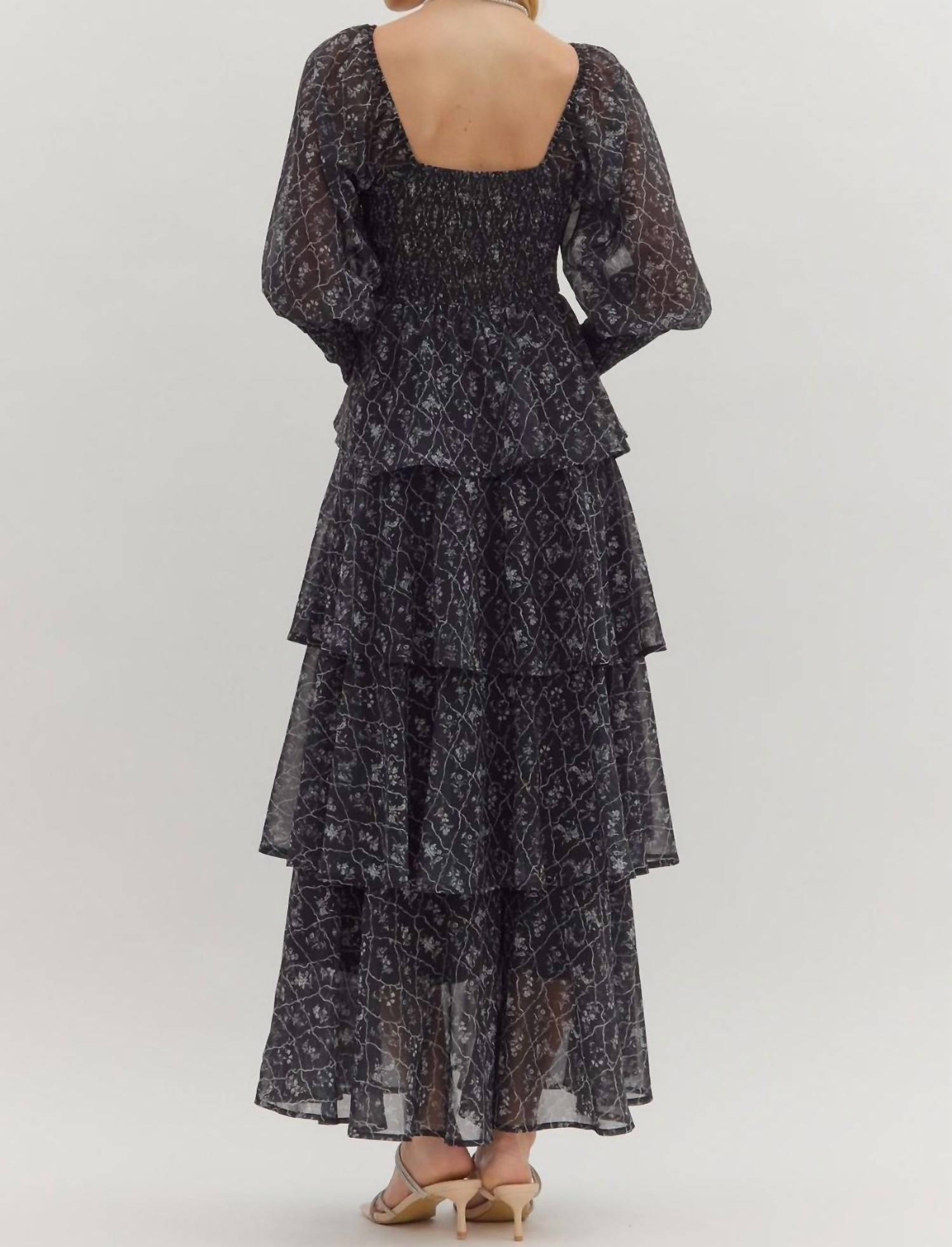 Entro - Tiered Puff Sleeved Floral Maxi Dress