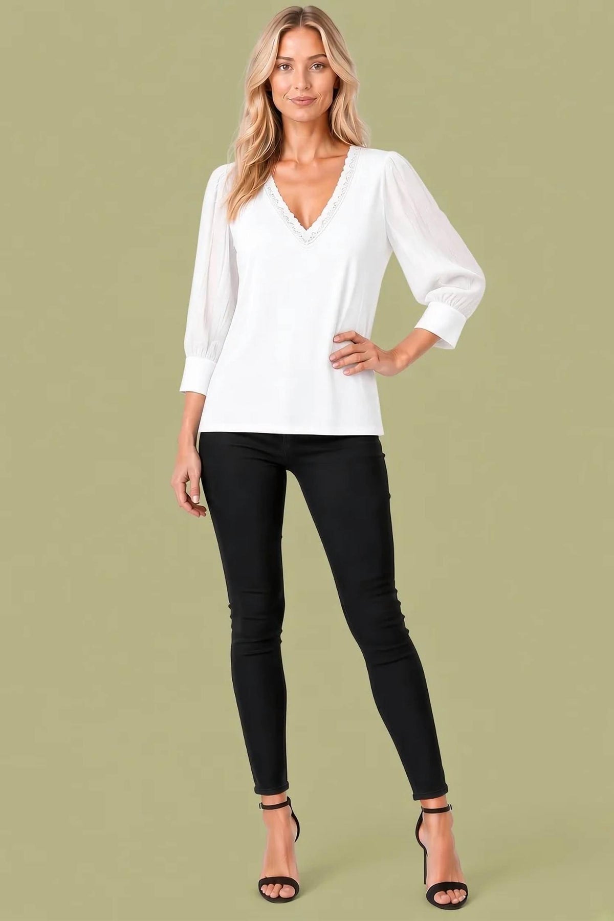 Maven West - 3/4 Sleeve Mixed Media Top
