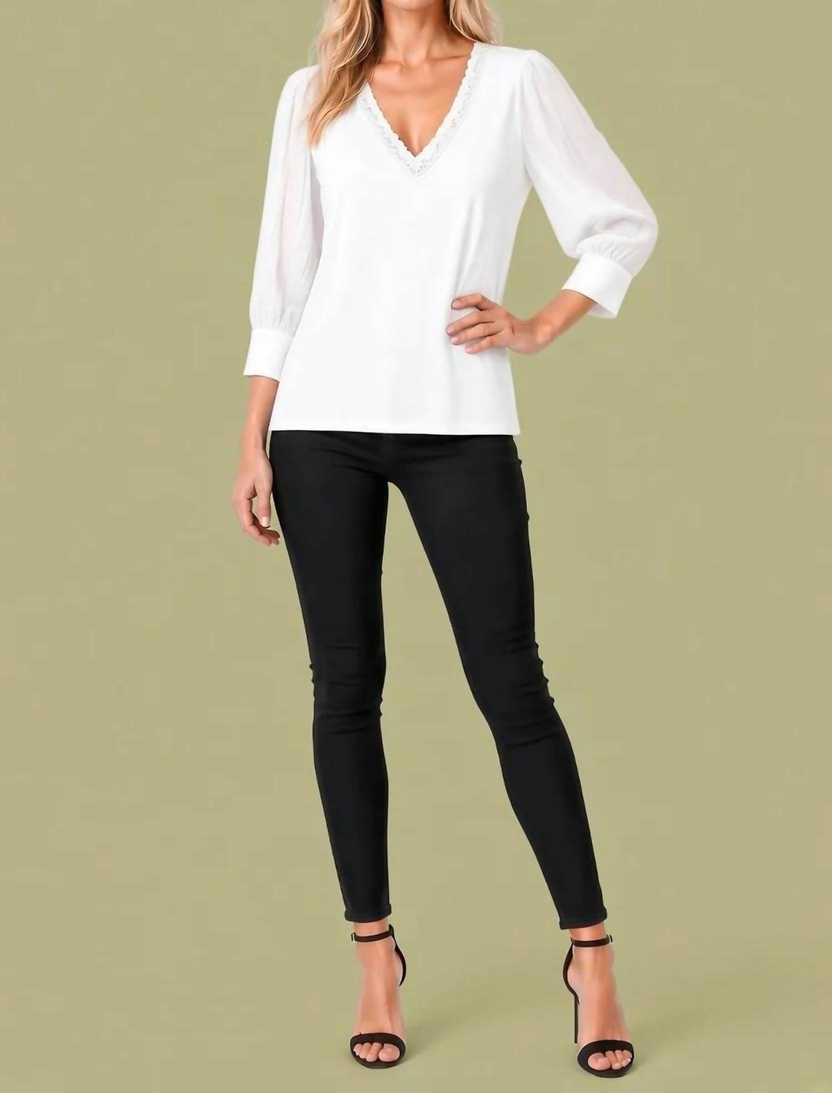 Maven West - 3/4 Sleeve Mixed Media Top