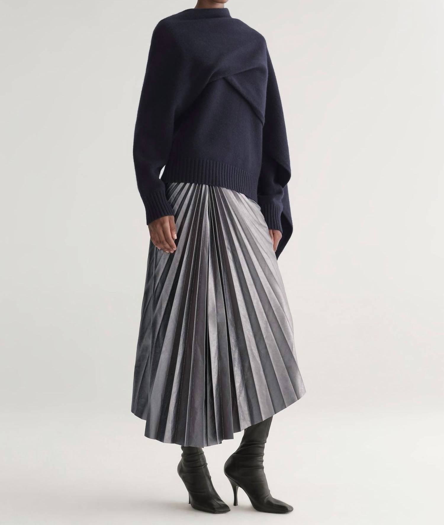 A.L.C. Tracy Metallic Vegan Leather Skirt in slate metallic - women's skirt - alternate view