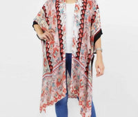 Judson & Company - Damask Print Lightweight Kimono Boho Cover-up