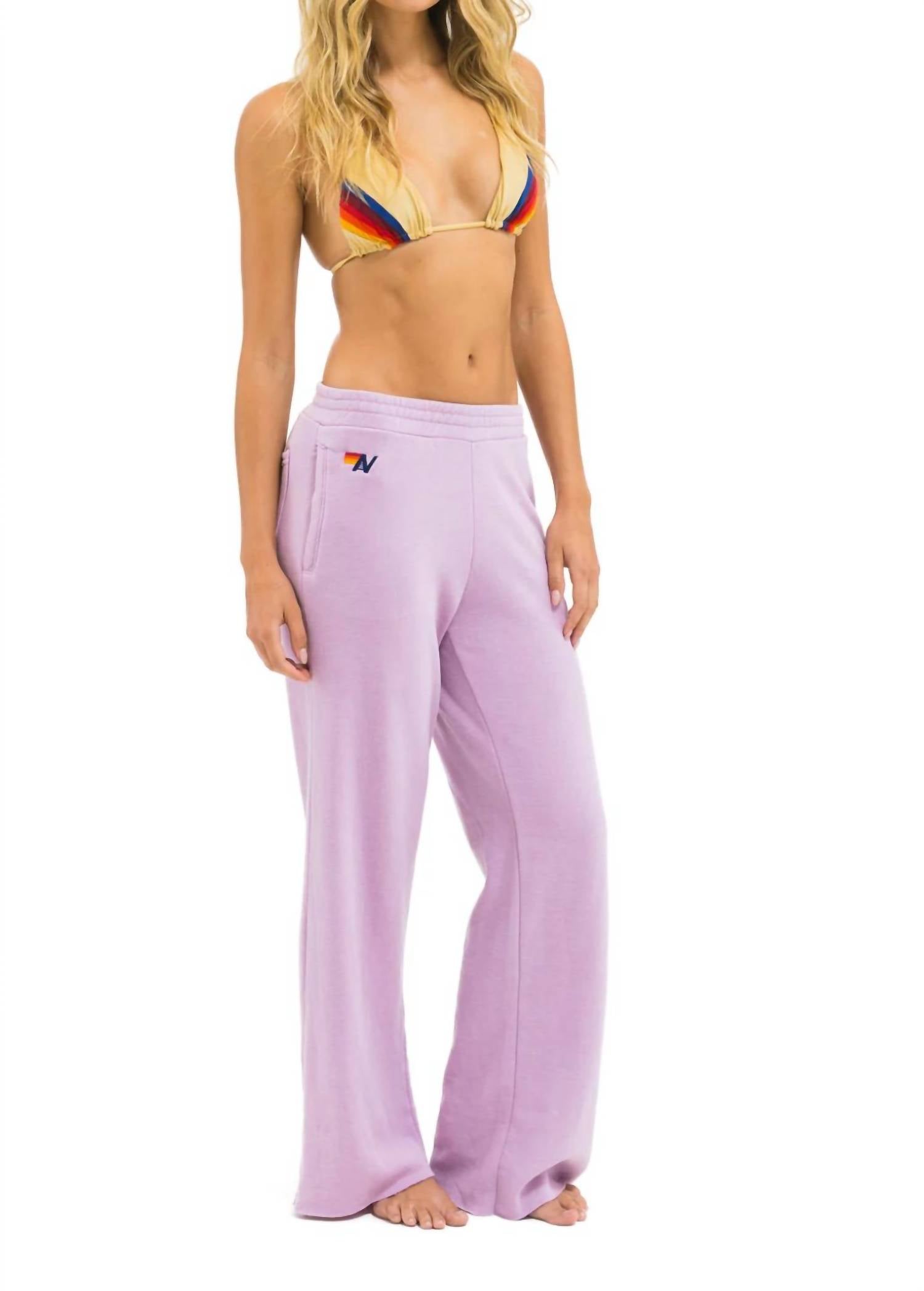 AVIATOR NATION Wide Leg Pocket Sweatpants in mauve 1 - women's pants - detail view