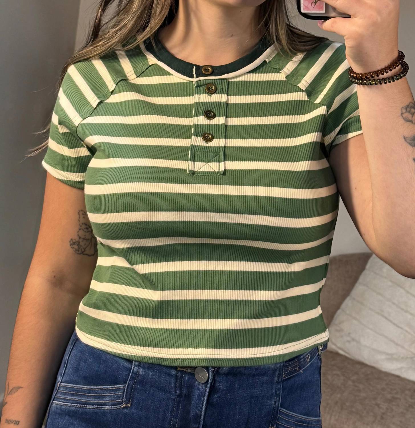 Le Lis - Adele Stripe Short Sleeve Top With Buttons